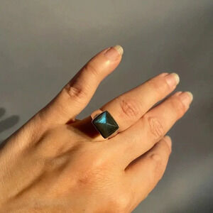 Sculptural silver statement ring and unusual opalescent stone. Size 7.5